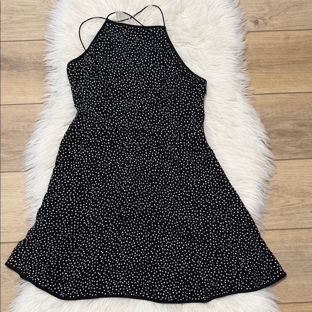 Wilfred Black and White Polka Dot Halter Mini Dress